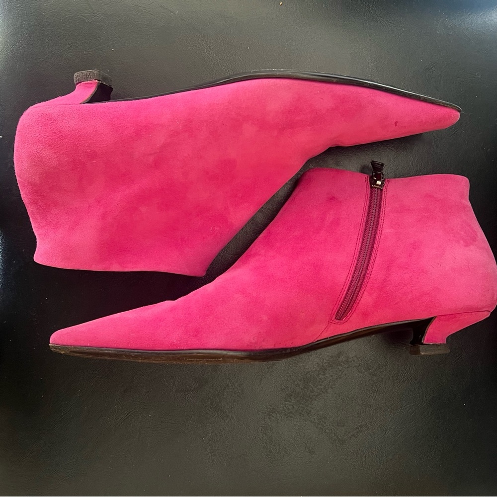 Prada Suede Pink pointed square toe kitten heel bootie SZ 38/ 8 - Picture 6 of 10